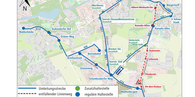 Die Baumfällarbeiten im Teltower Ortsteil Ruhlsdorf werden wieder aufgenommen. Darum wird die Straße L 794 (Teltower Straße) im Abschnitt von der Stahnsdorfer Straße bis Teltomat vom 12. bis zum 29. Februar jeweils montags bis samstags von 08:30 bis 15:00 Uhr voll gesperrt.